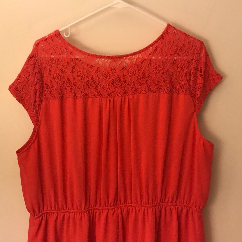 Coral and Lace Mini Dress - 3X - Picture 6 of 7